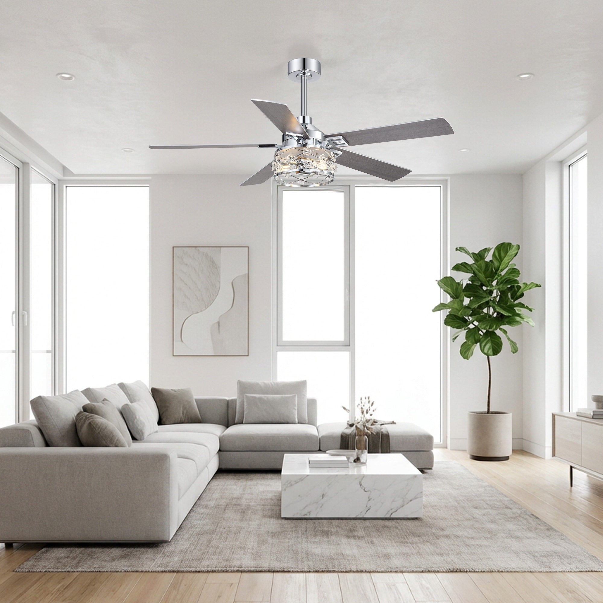 52 Ceiling Fan With Light 2 E26 Bulb Required Dc Motor 6 Speed Remote Reversible Timer Quiet 5 Wood Blades