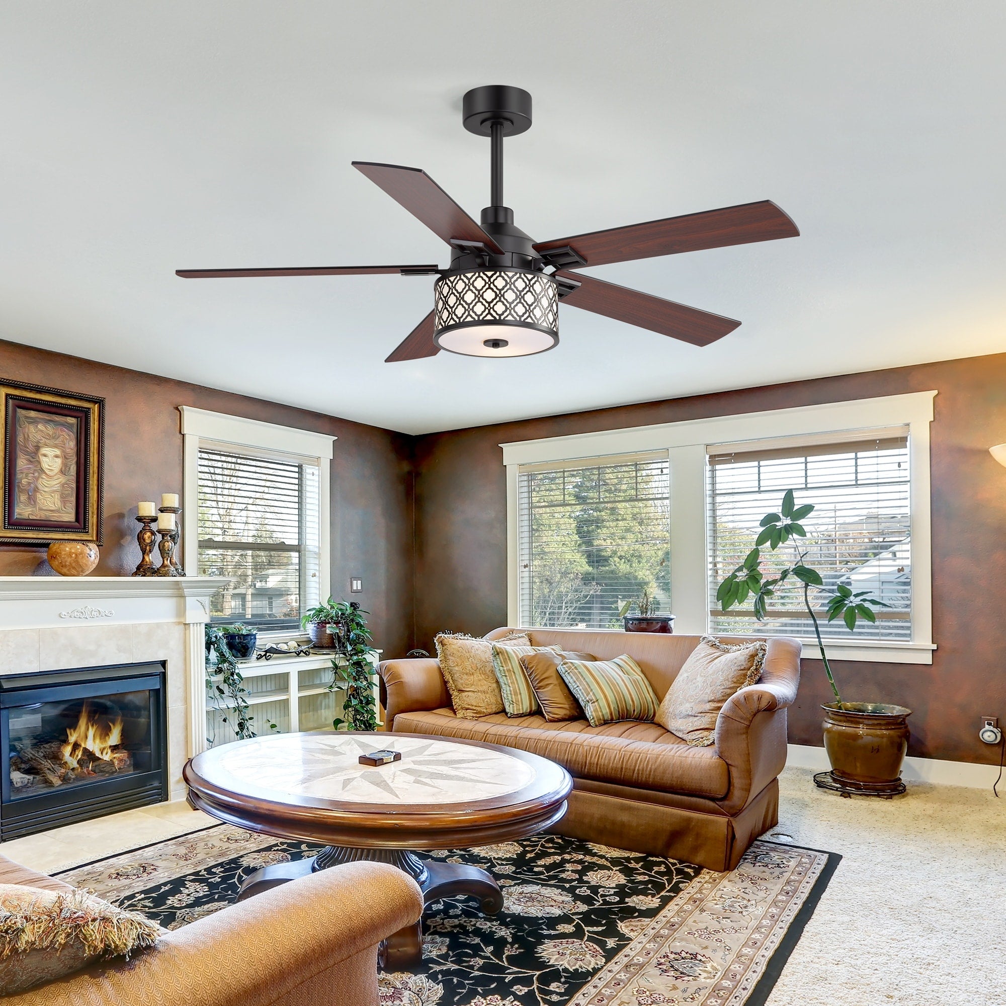 52 Ceiling Fan With Lights Dc Motor 5 Wood Blades 6 Speed Remote Reversible Timer Quiet E26 Light Kit