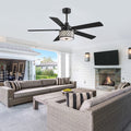 52 Ceiling Fan With Lights E26 2 Bulbs Required Acrylic Shade Black Wood Blades Dc Motor Remote 6 Speeds Reversible