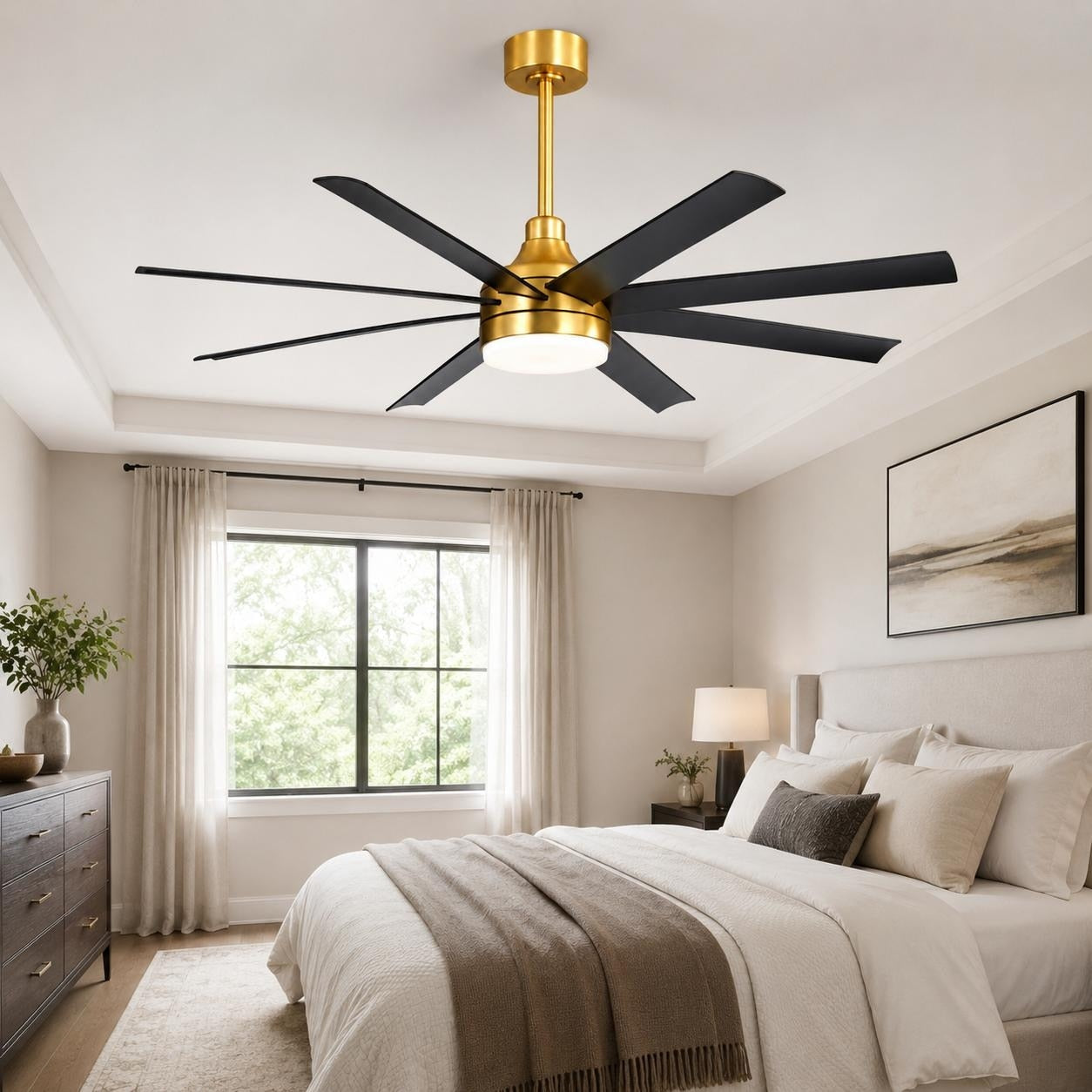 65 In Led Ceiling Fan With Light 8 Abs Blades Remote Control Reversible Dc Motor 6 Speeds