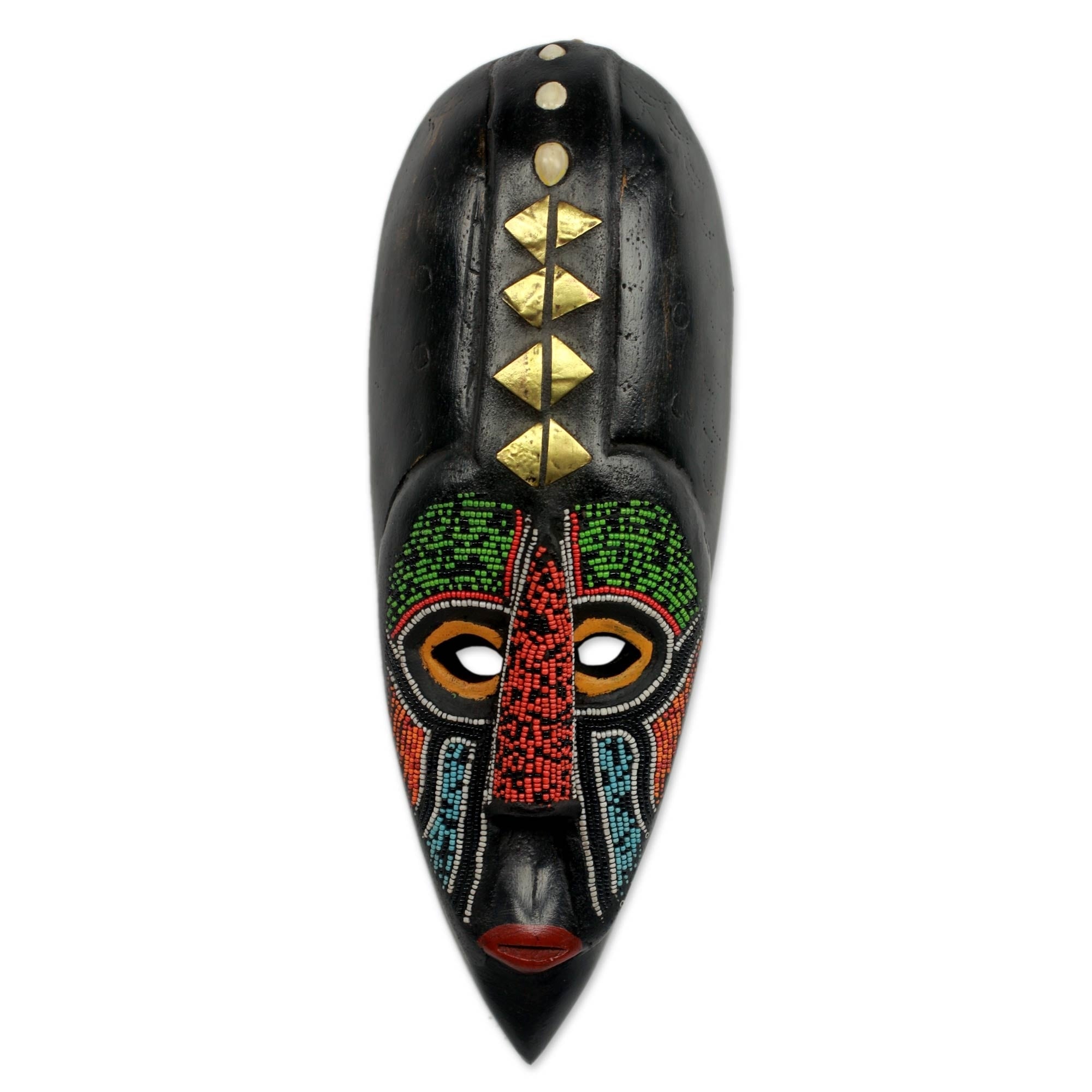 Akan Authority African Beaded Wood Mask
