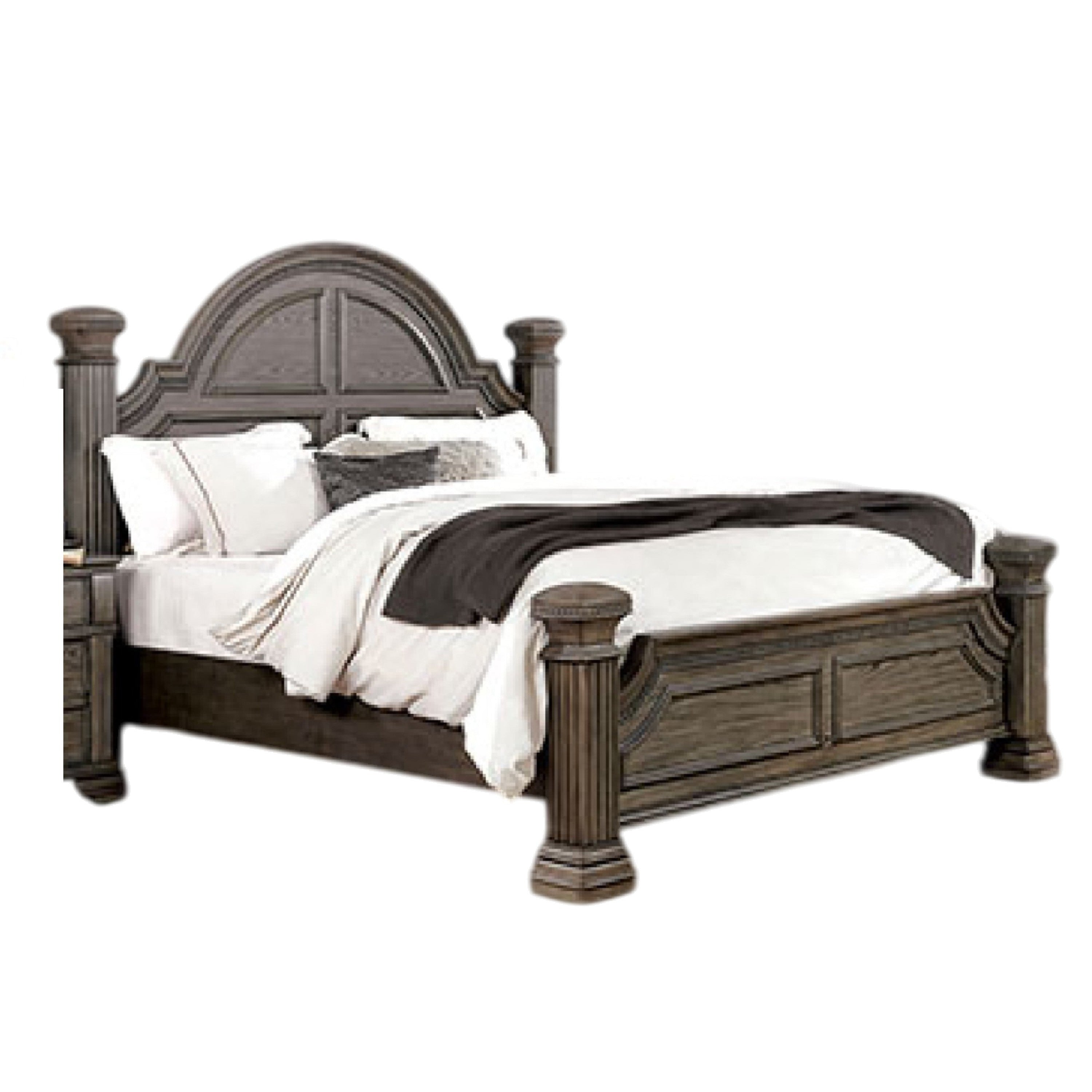 Akia Queen Bed Gray Solid Wood Classic Reeded Posts Molded Trim