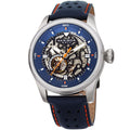 Akribos Xxiv Mens Automatic Skeleton Perforated Blue Leather Strap Watch