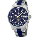 Akribos Xxiv Mens Bold Chronograph Two Tone Stainless Steel Blue Bracelet Watch