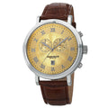Akribos Xxiv Mens Brown Leather Silver Tone Strap Swiss Collection Chronograph Watch With Gold Face