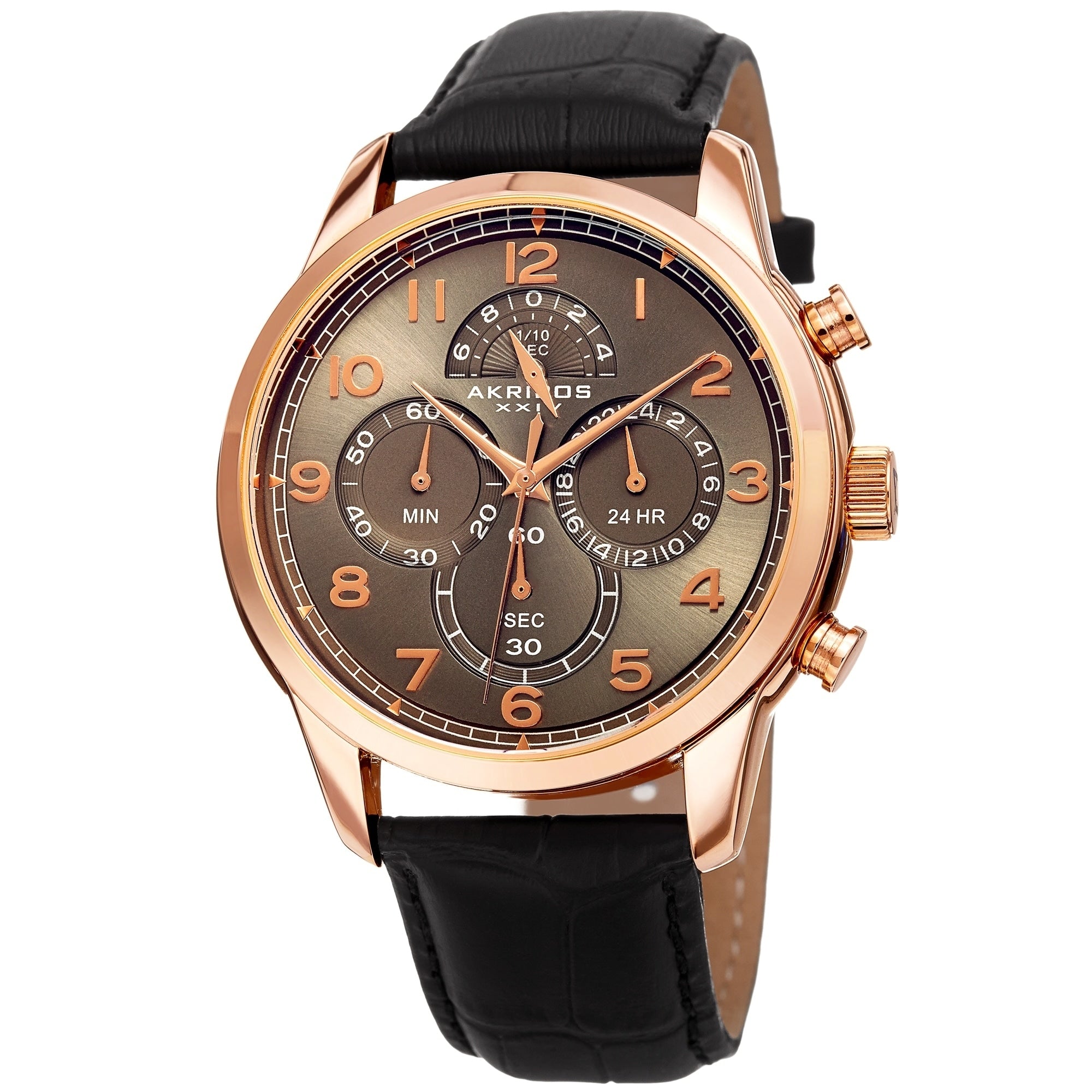 Akribos Xxiv Mens Chronograph Classic Black Leather Strap Watch