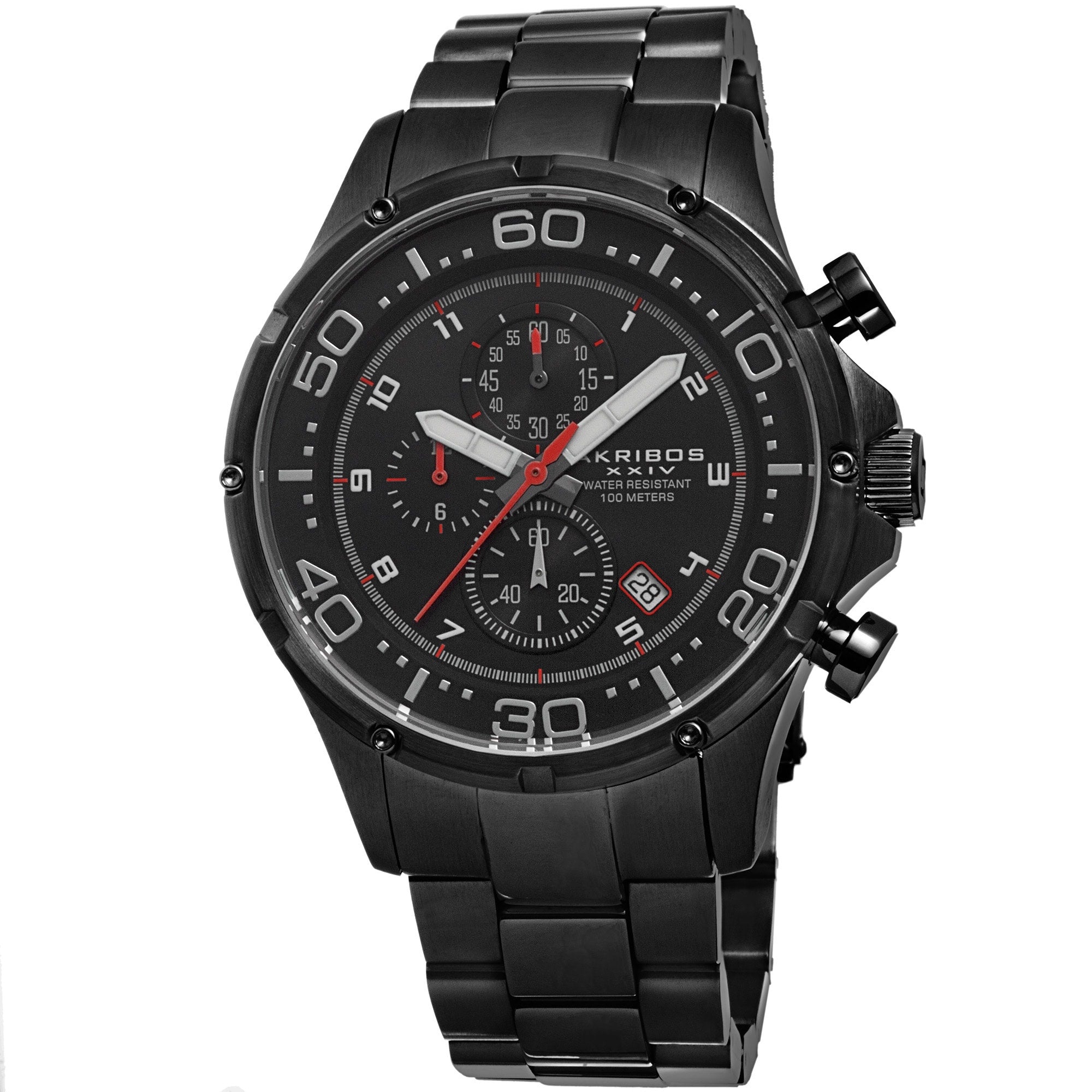 Akribos Xxiv Mens Chronograph Stainless Steel Black Bracelet Watch