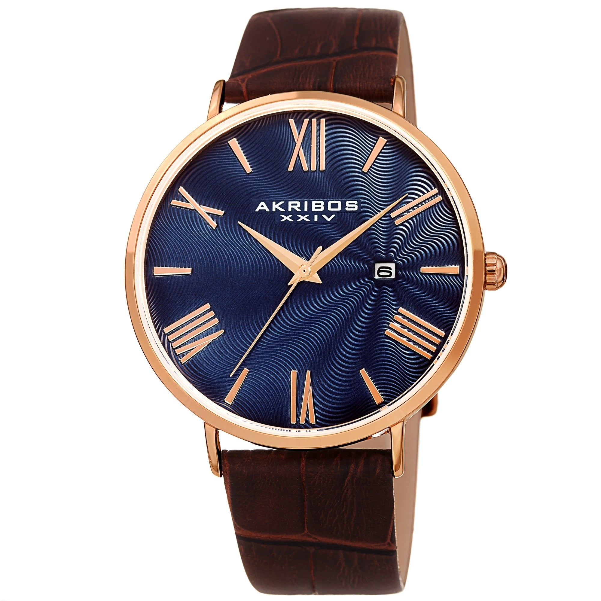 Akribos Xxiv Mens Classic Date Brown Leather Strap Watch