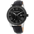 Akribos Xxiv Mens Classic Perforated Black Leather Strap Watch