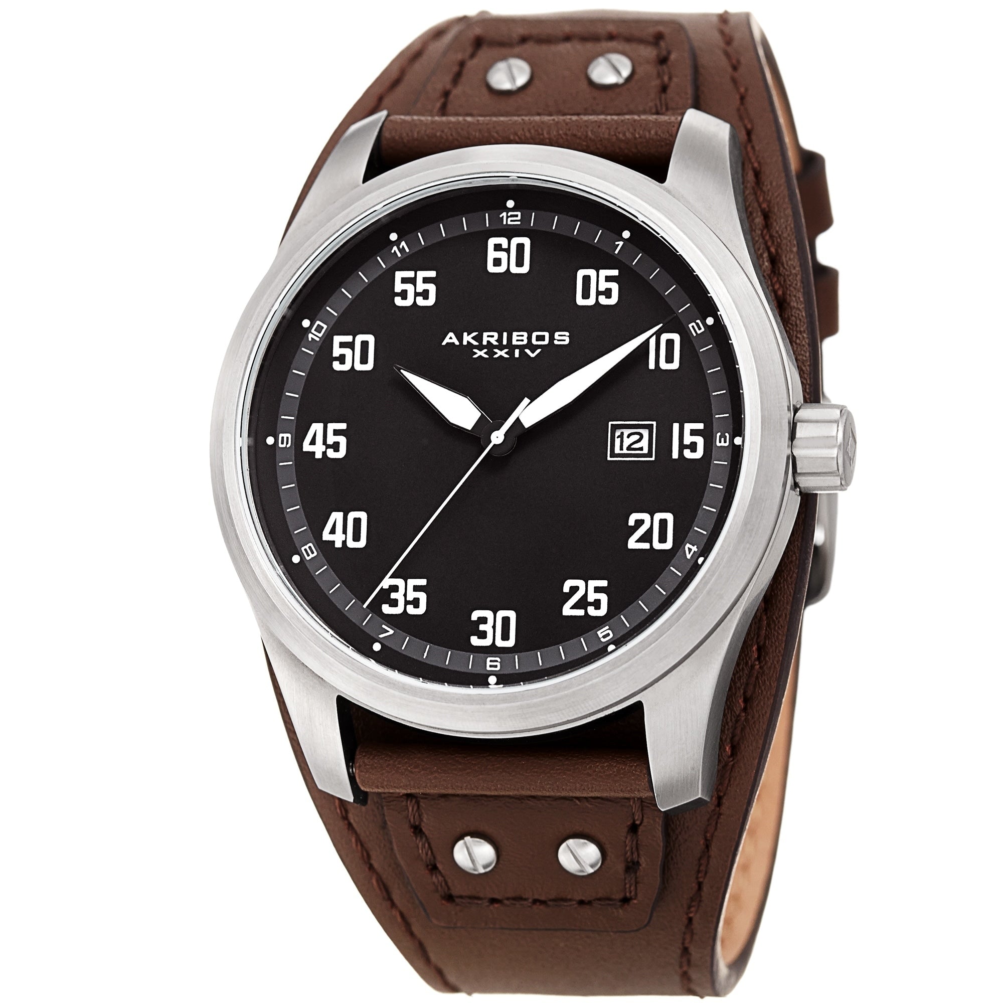 Akribos Xxiv Mens Date Sport Style Husky Brown Leather Strap Watch