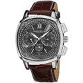 Akribos Xxiv Mens Diamond Dual Time Swiss Quartz Leather Brown Strap Watch