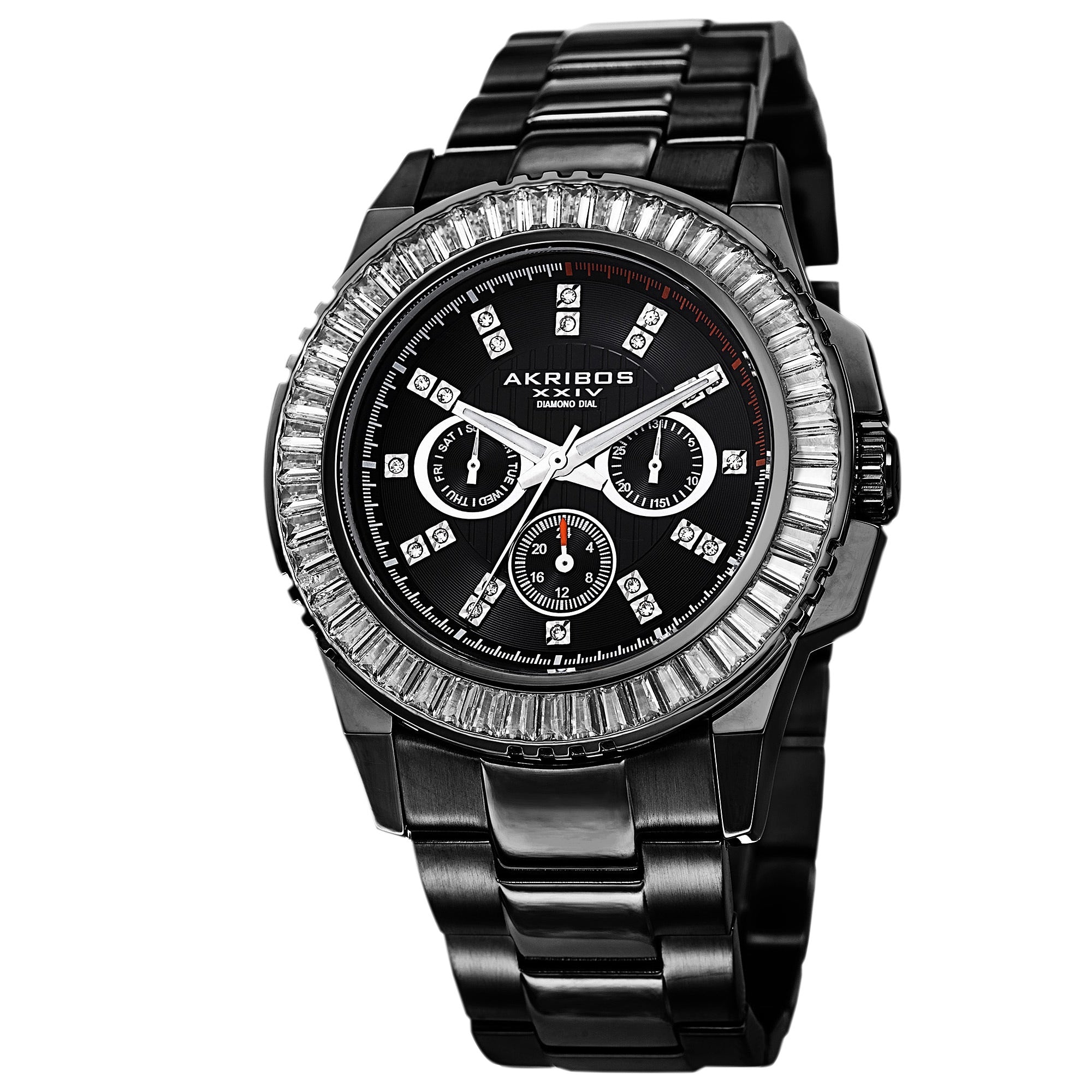 Akribos Xxiv Mens Diamond Stainless Steel Black Bracelet Watch
