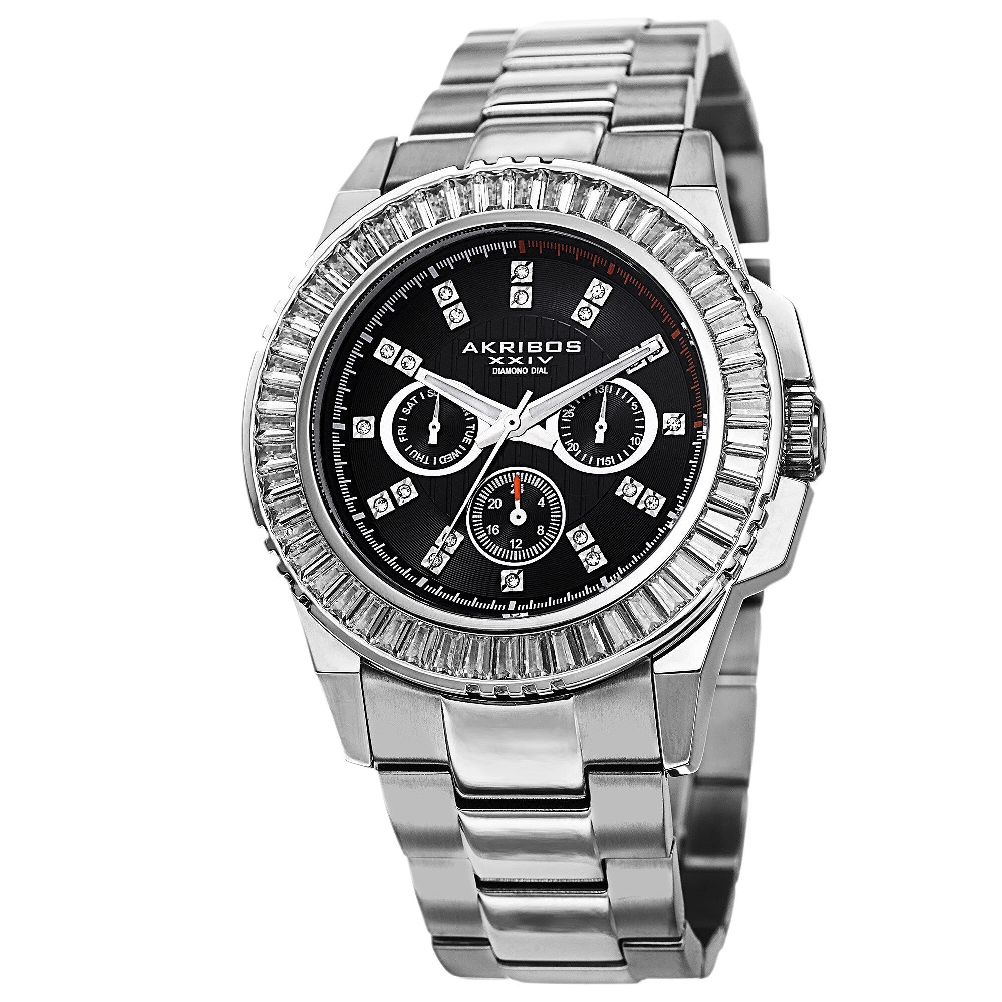 Akribos Xxiv Mens Diamond Stainless Steel Silver Tone Bracelet Watch