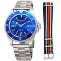 Akribos Xxiv Mens Diver Style Quartz Interchangeable Blue Silver Tone Bracelet Watch