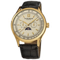 Akribos Xxiv Mens Goldtone Swiss Quartz Moon Phase Leather Strap Watch