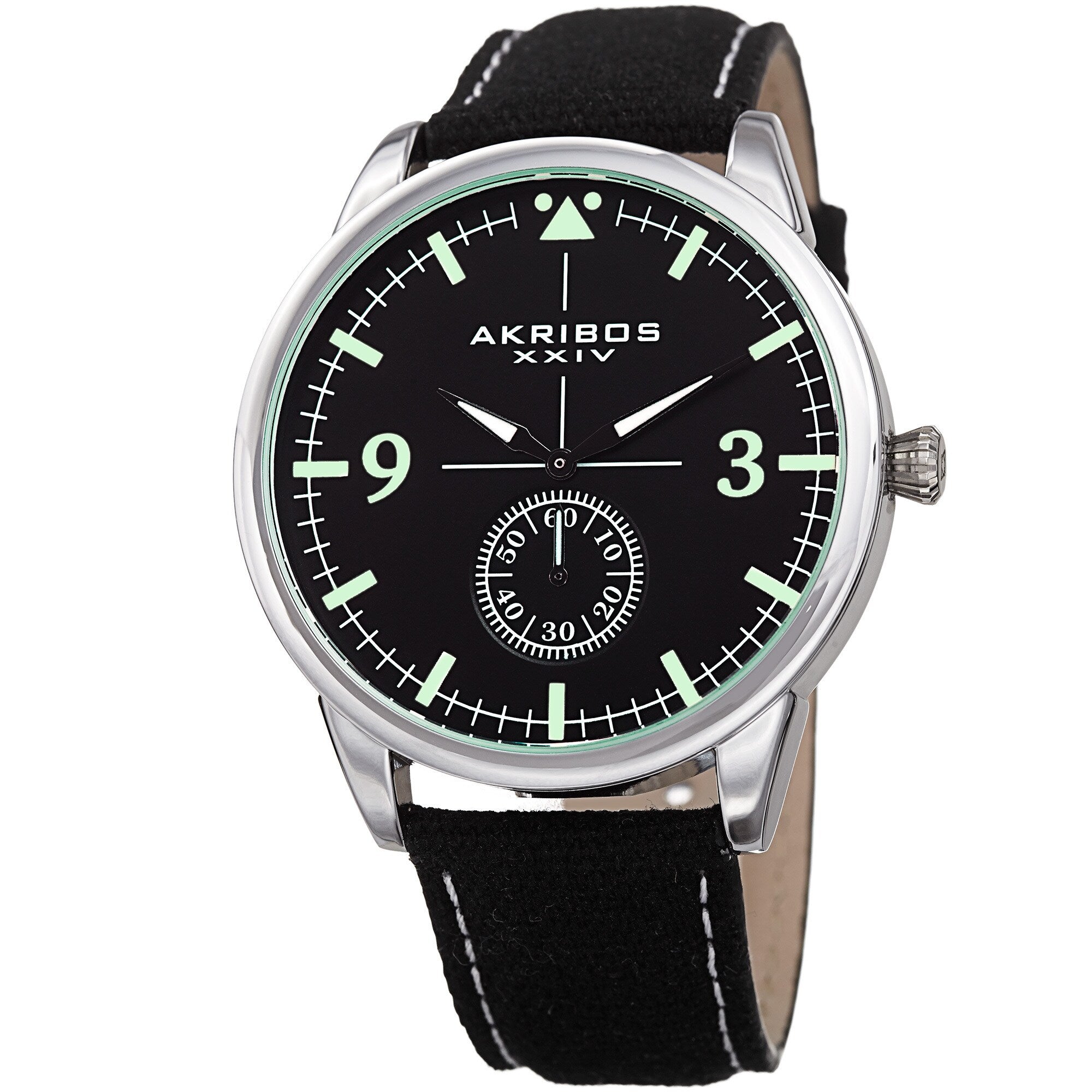 Akribos Xxiv Mens Quartz Black Canvas Leather Strap Watch