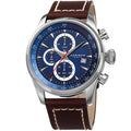 Akribos Xxiv Mens Quartz Chronograph Blue Leather Strap Watch