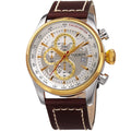 Akribos Xxiv Mens Quartz Chronograph Gold Tone Leather Strap Watch
