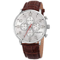 Akribos Xxiv Mens Quartz Chronograph Leather Silver Tone Strap Watch Silver