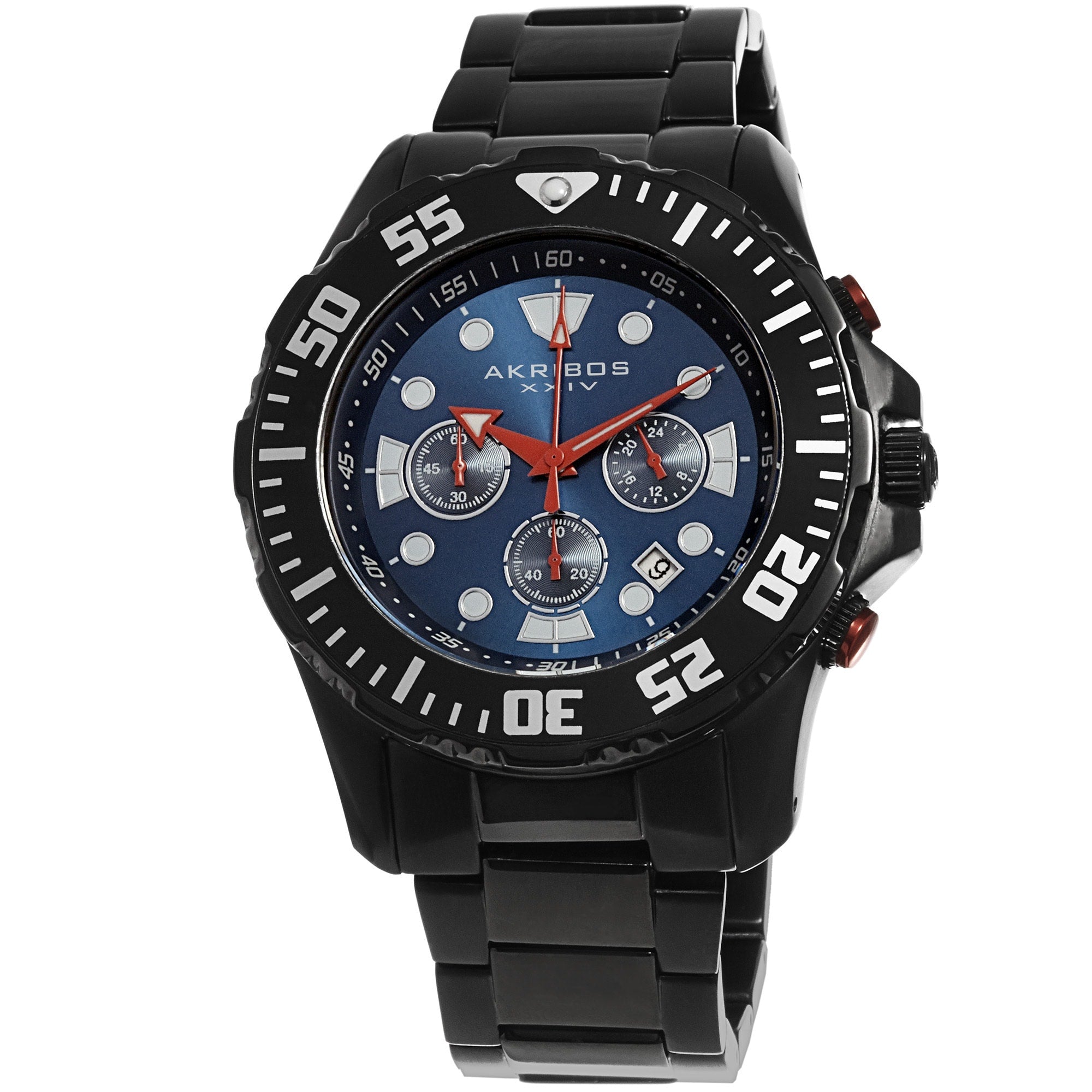 Akribos Xxiv Mens Quartz Chronograph Stainless Steel Black Bracelet Watch