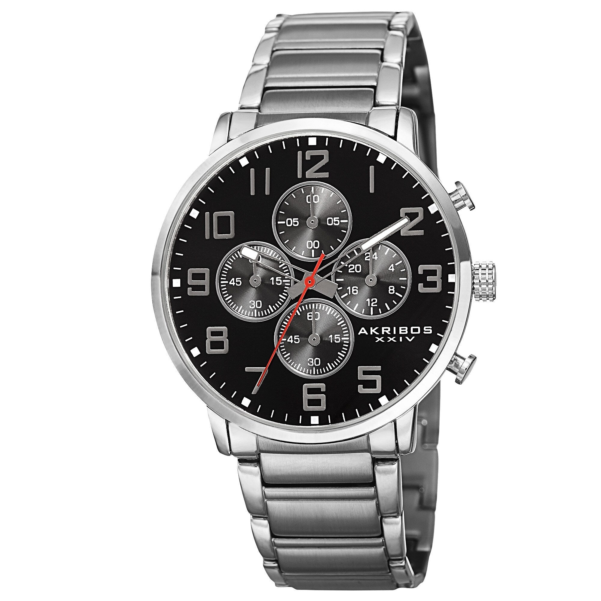 Akribos Xxiv Mens Quartz Chronograph Stainless Steel Silver Tone Bracelet Watch