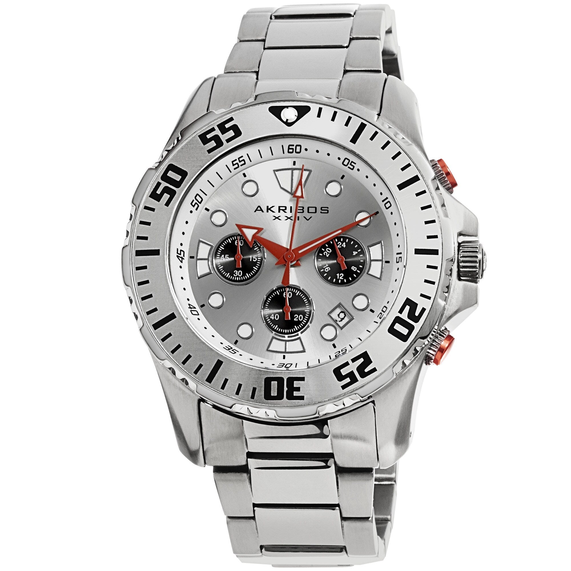 Akribos Xxiv Mens Quartz Chronograph Stainless Steel Silver Tone Bracelet Watch