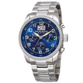 Akribos Xxiv Mens Quartz Chronograph Stainless Steel Silver Tone Bracelet Watch Blue
