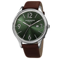 Akribos Xxiv Mens Quartz Date Aperture Leather Green Strap Watch