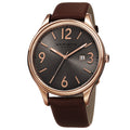 Akribos Xxiv Mens Quartz Date Aperture Leather Rose Tone Strap Watch Gold