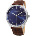 Akribos Xxiv Mens Quartz Date Brown Leather Strap Watch Blue