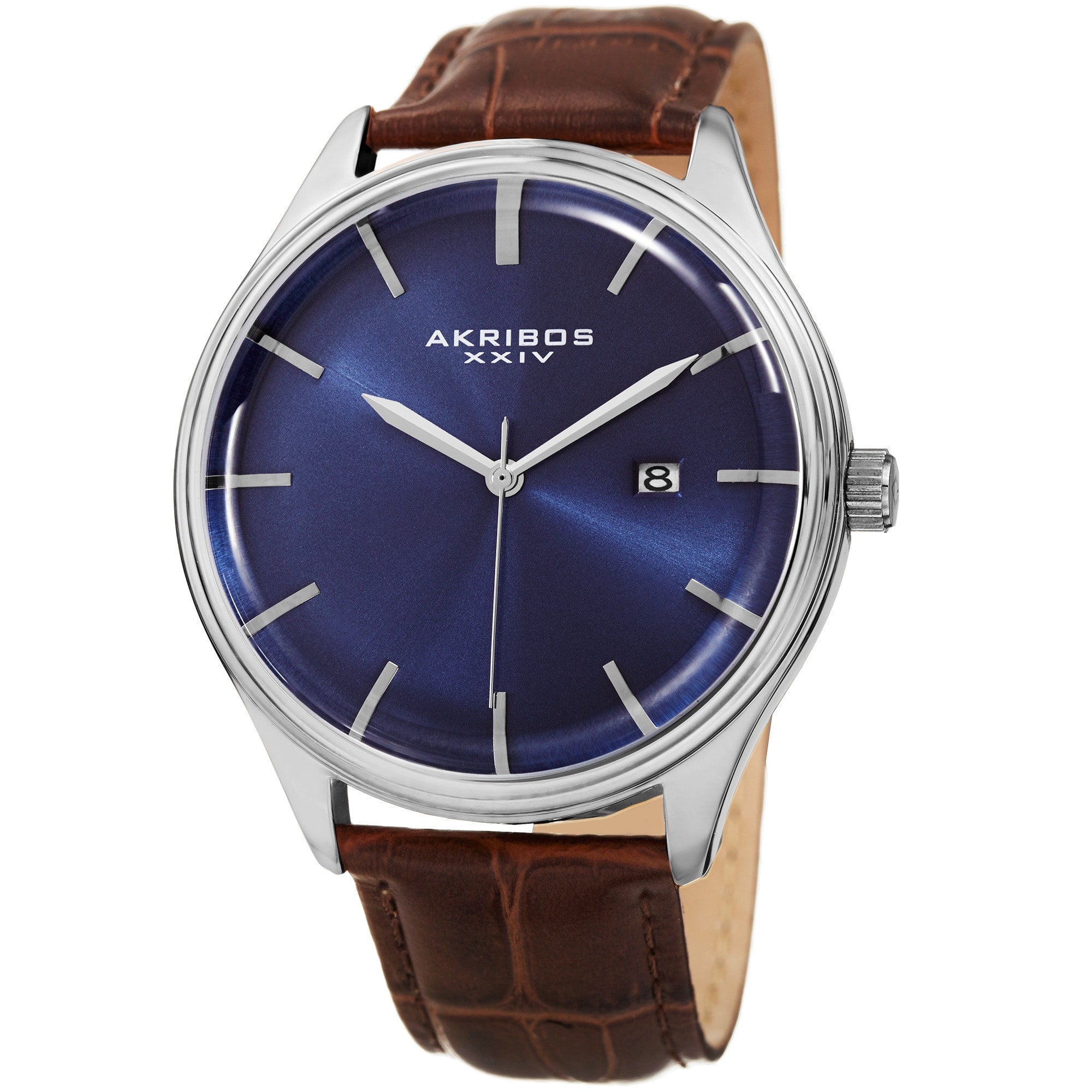 Akribos Xxiv Mens Quartz Date Brown Leather Strap Watch Blue