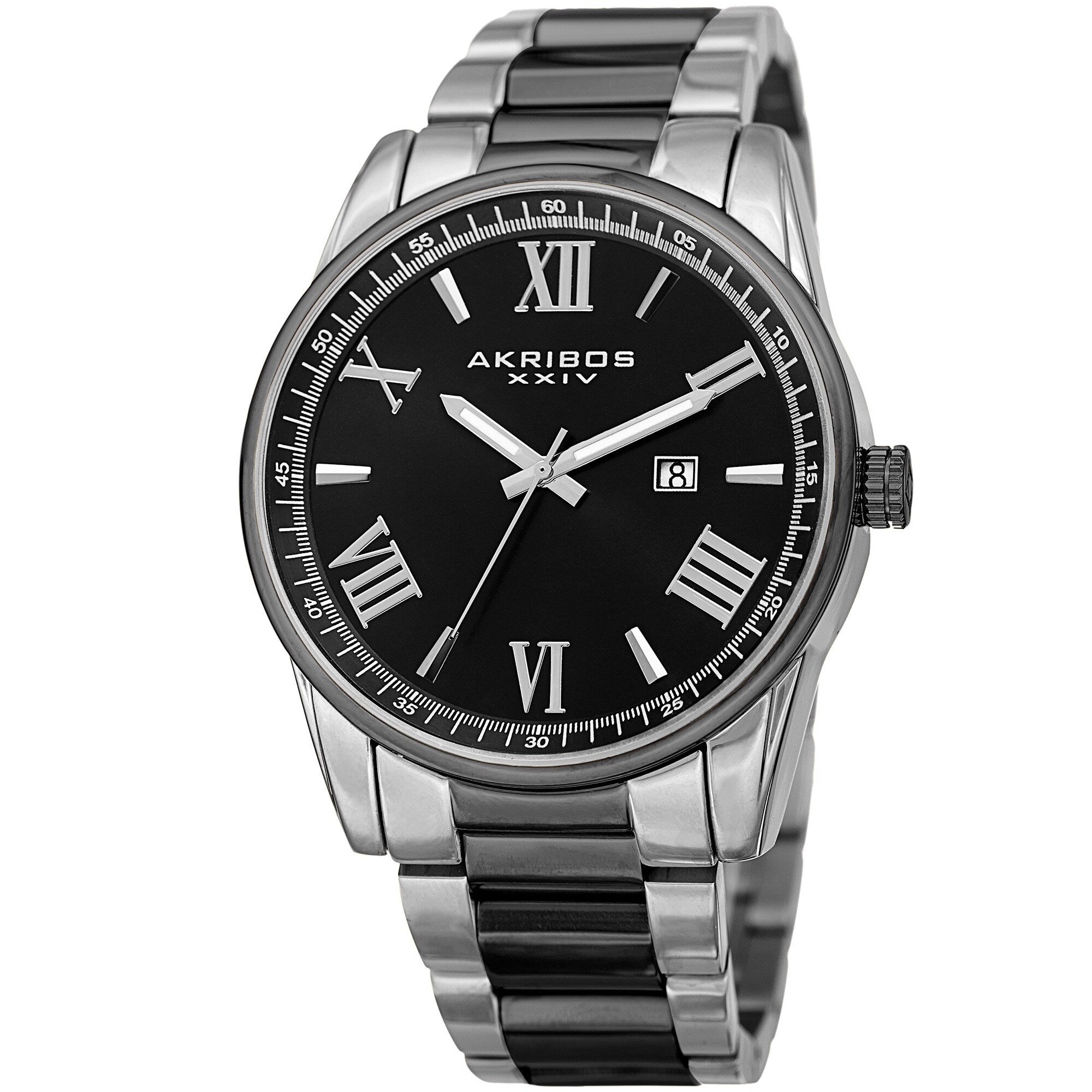 Akribos Xxiv Mens Quartz Date Stainless Steel Two Tone Bracelet Watch