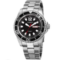 Akribos Xxiv Mens Quartz Diver Style Date Stainless Steel Silver Tone Black Bracelet Watch