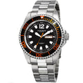 Akribos Xxiv Mens Quartz Diver Style Date Stainless Steel Silver Tone Orange Bracelet Watch
