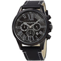 Akribos Xxiv Mens Quartz Dual Time Multifunctional Leather Black Strap Watch