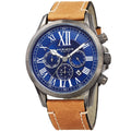 Akribos Xxiv Mens Quartz Dual Time Multifunctional Leather Silver Tone Strap Watch Blue