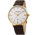 Akribos Xxiv Mens Quartz Easy To Read Date Leather Gold Tone Strap Watch