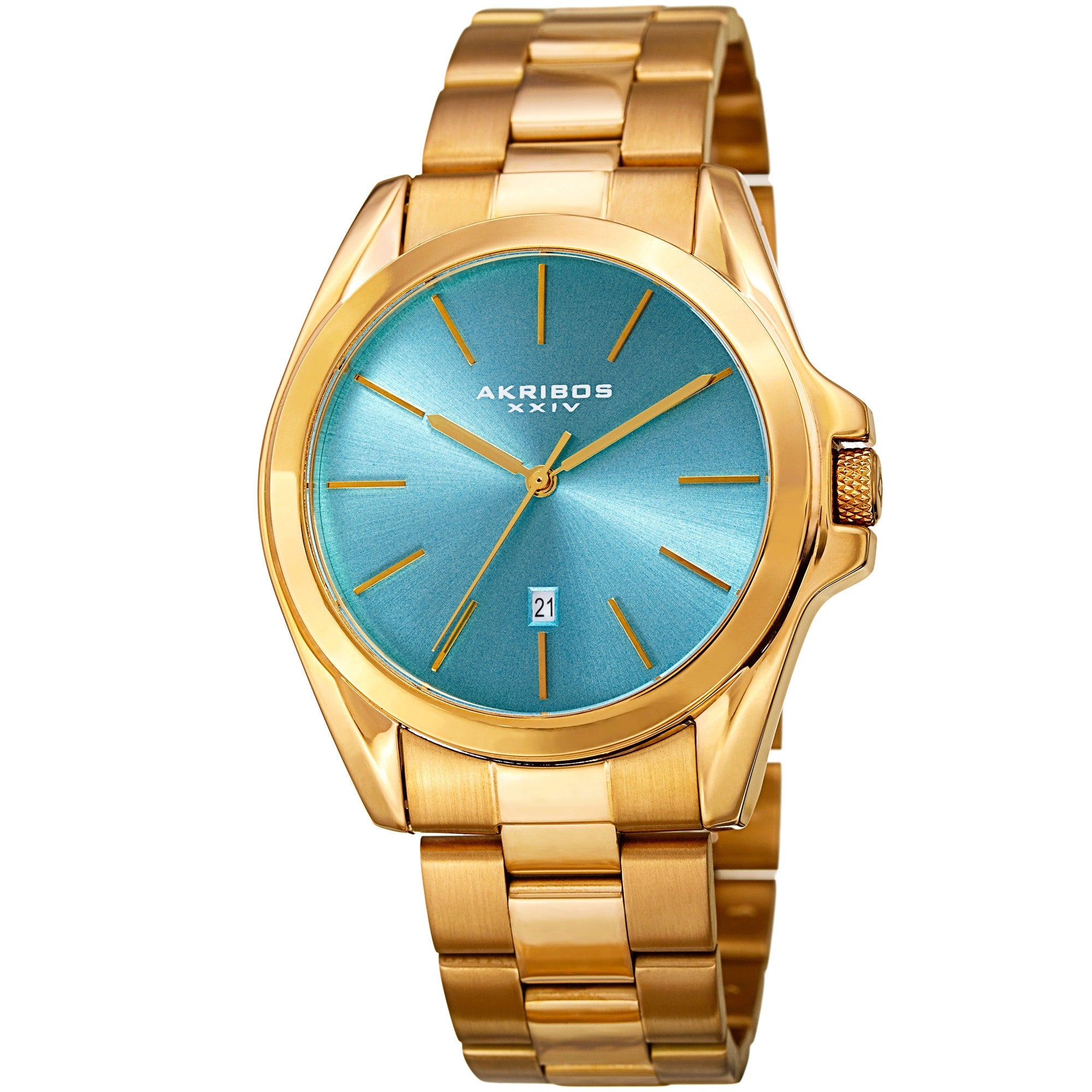Akribos Xxiv Mens Quartz Easy To Read Stainless Steel Gold Tone Bracelet Watch