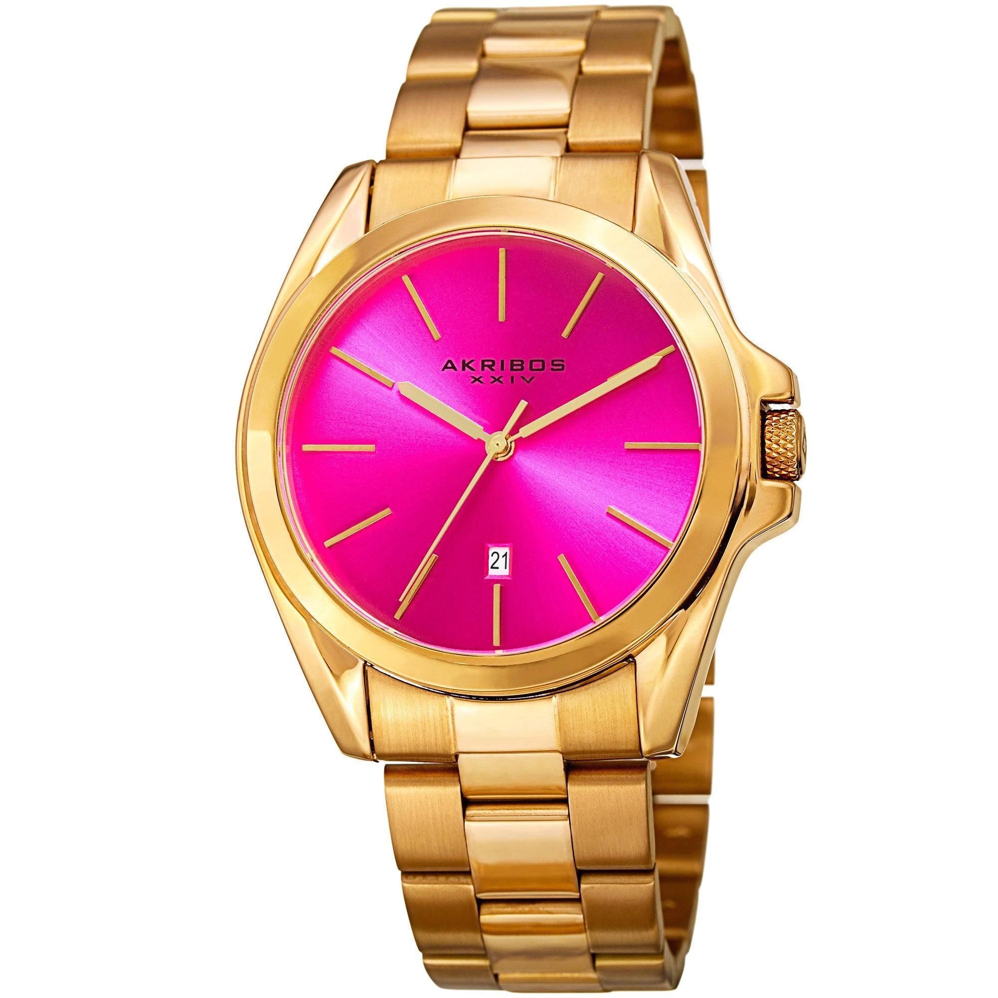 Akribos Xxiv Mens Quartz Easy To Read Stainless Steel Gold Tone Bracelet Watch
