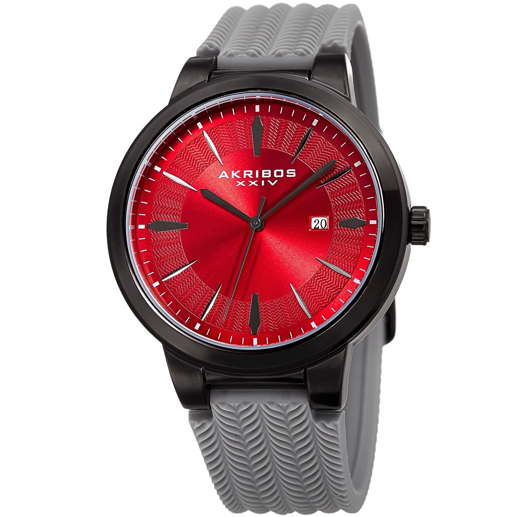 Akribos Xxiv Mens Quartz Red Grey Soft Silicone Strap Watch