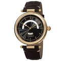 Akribos Xxiv Mens Quartz Retrograde Date Leather Gold Tone Strap Watch