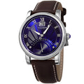 Akribos Xxiv Mens Quartz Retrograde Dual Time Blue Leather Strap Watch
