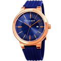 Akribos Xxiv Mens Quartz Rose Tone Blue Soft Silicone Strap Watch