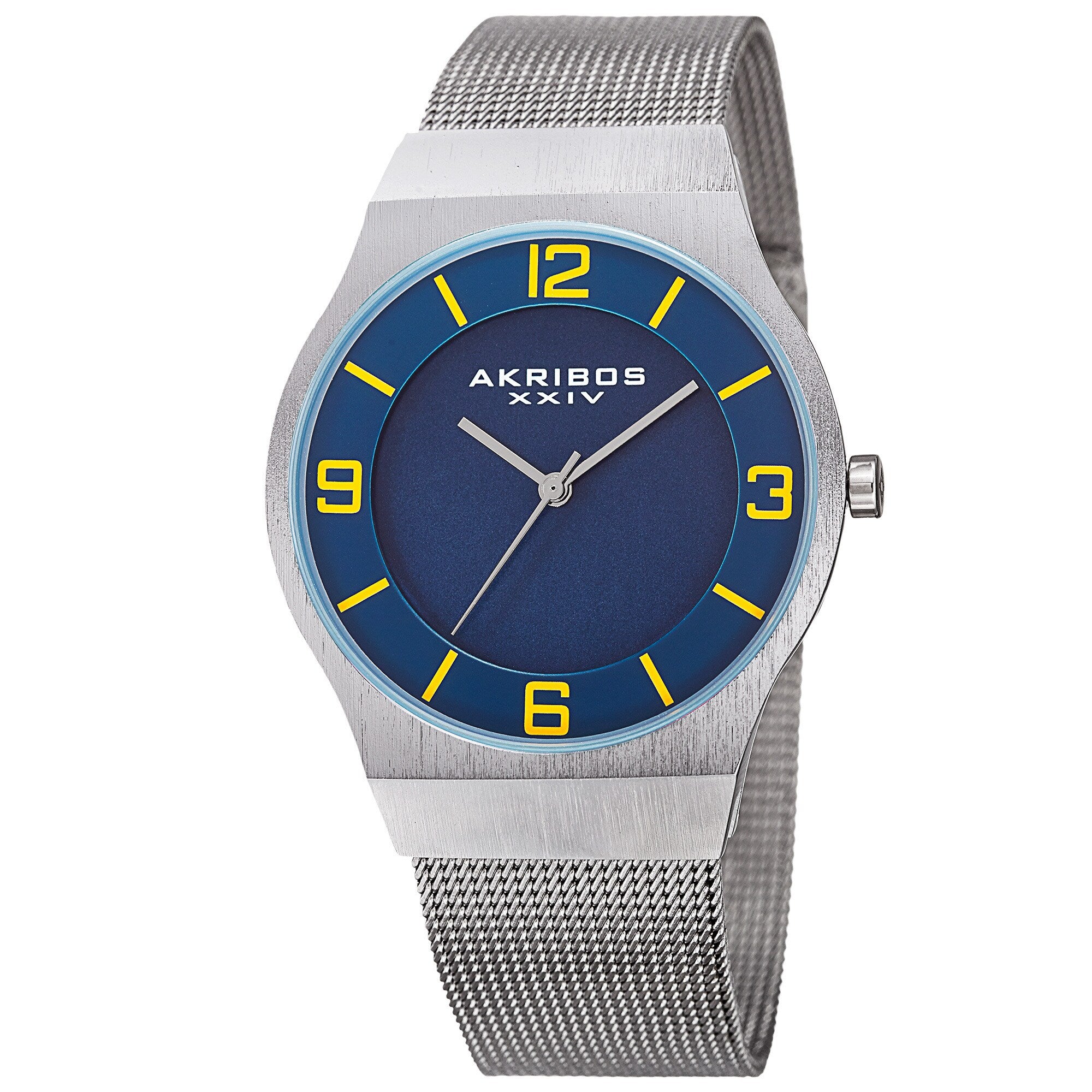 Akribos Xxiv Mens Quartz Stainless Steel Mesh Blue Bracelet Watch