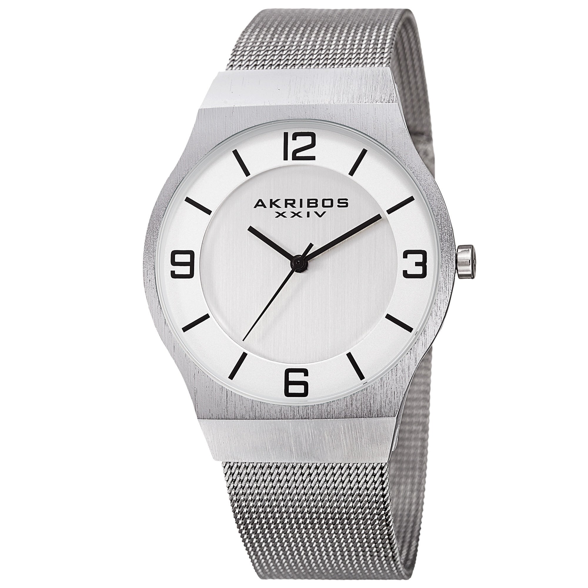 Akribos Xxiv Mens Quartz Stainless Steel Mesh Silver Tone Bracelet Watch Silver