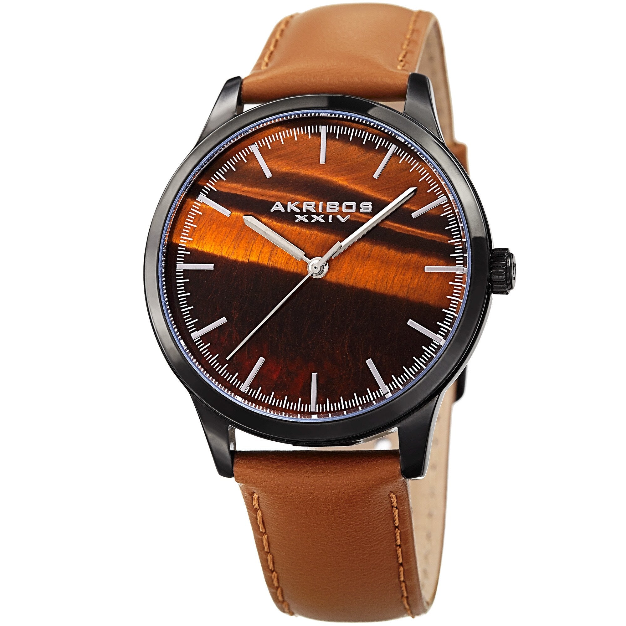 Akribos Xxiv Mens Quartz Tiger Eye Leather Strap Watch