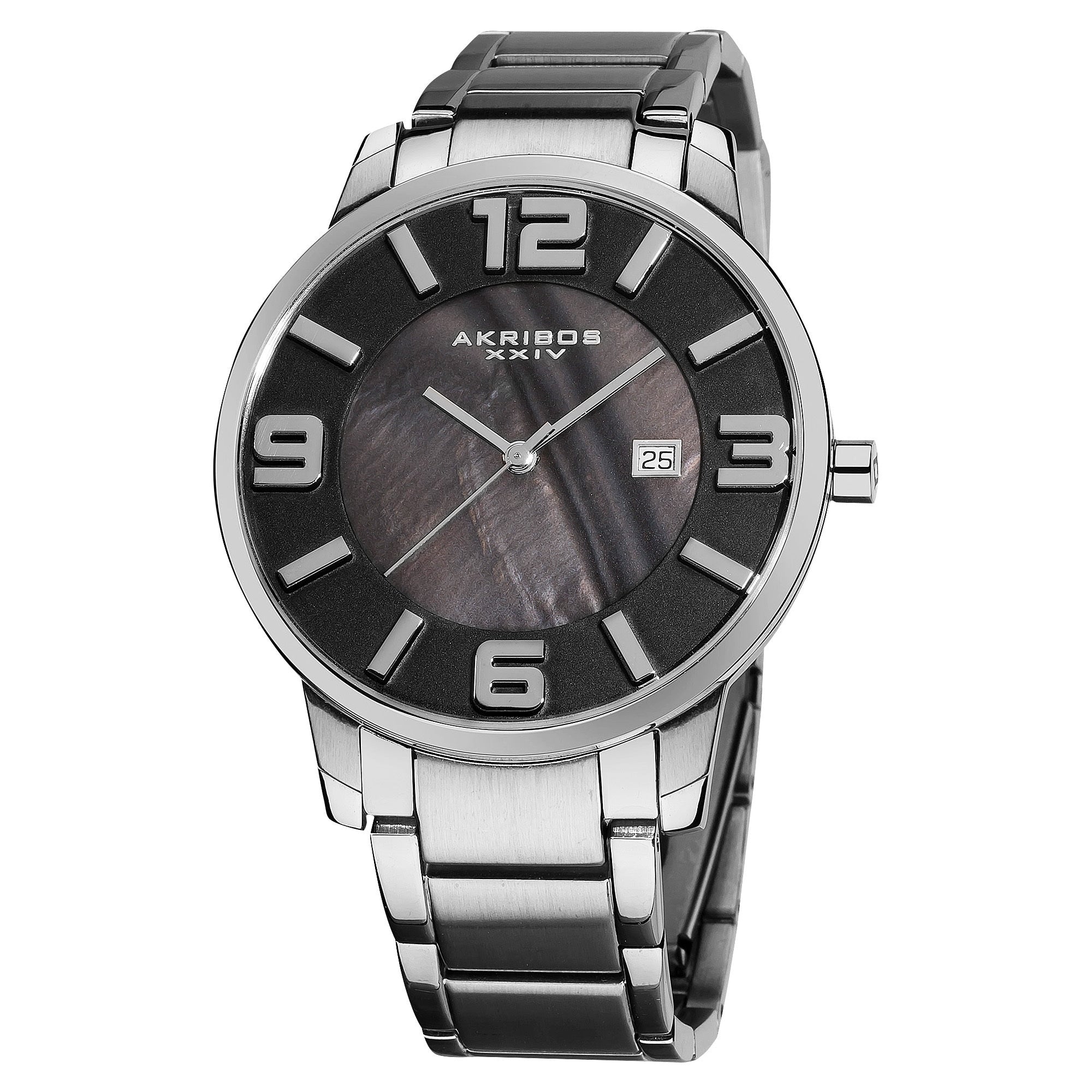 Akribos Xxiv Mens Slim Stainless Steel Swiss Quartz Silver Tone Bracelet Watch