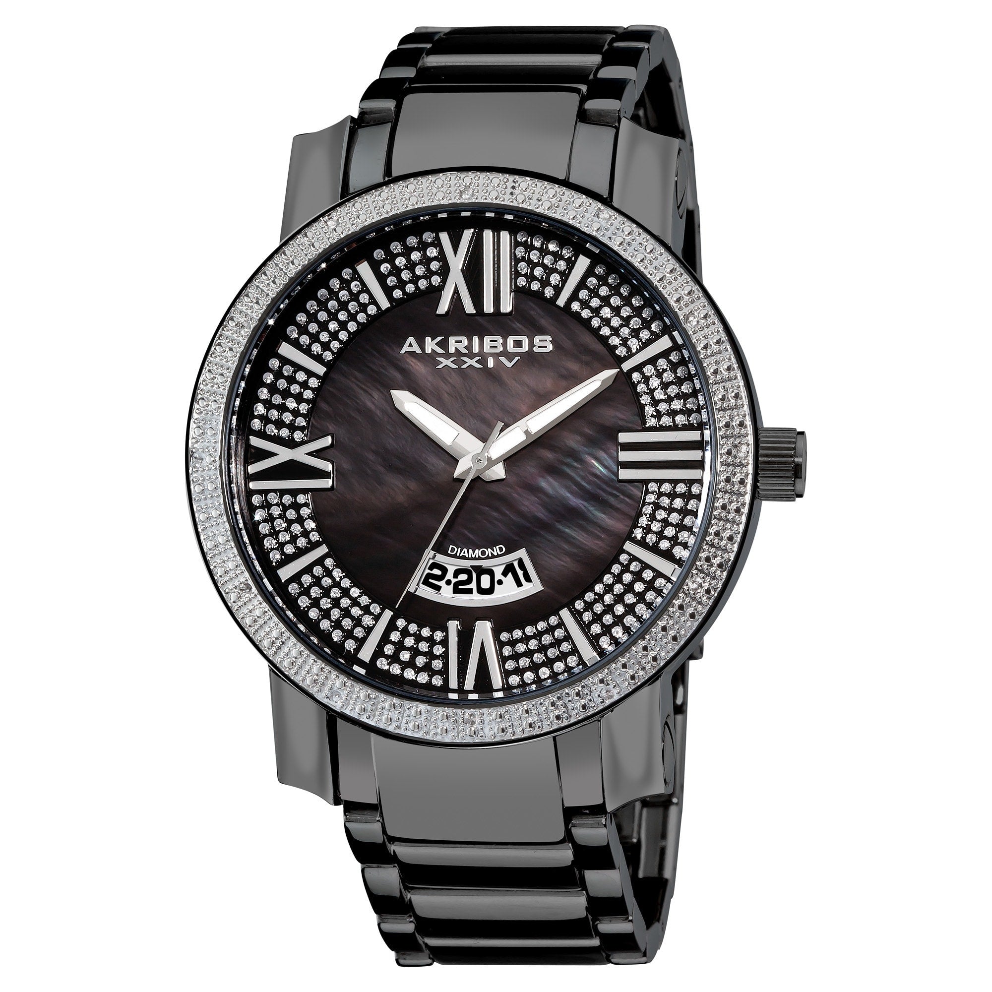 Akribos Xxiv Mens Sparkling Diamond Black Bracelet Watch