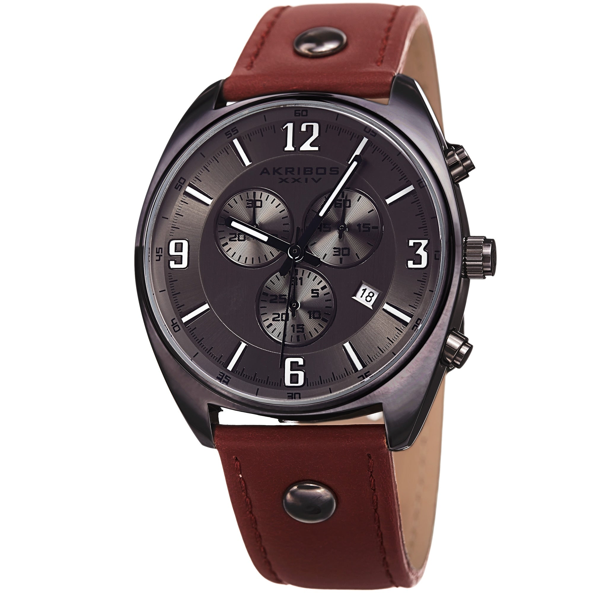 Akribos Xxiv Mens Swiss Quartz Chronograph Multifunction Gun Strap Watch