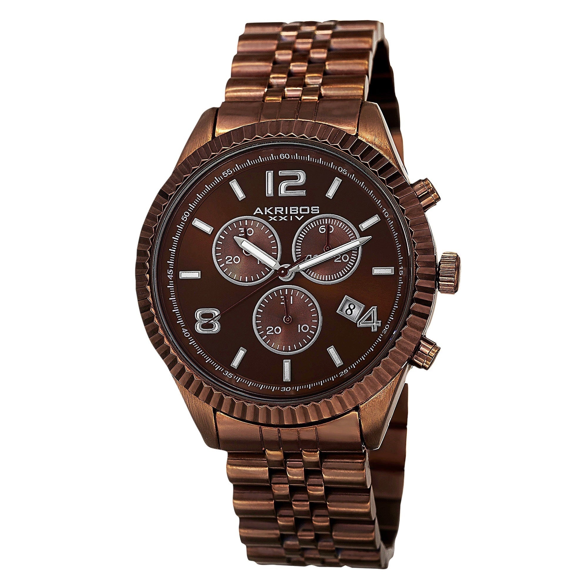 Akribos Xxiv Mens Swiss Quartz Chronograph Stainless Steel Brown Bracelet Watch